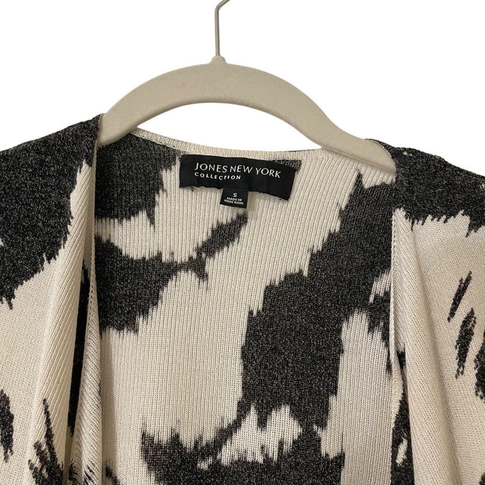 Jones New York Black and Cream Cardigan with Waterfall Front - Picture 3 of 10